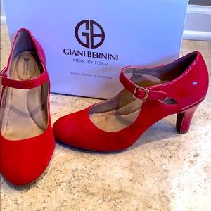 Red suede and patent Giant Bernini high heel shoes